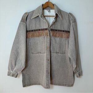 Vintage 80s Vukani Beaded Tribal Native American Denim Shirt Jacket Women’s Lg